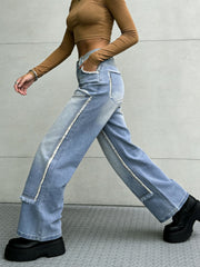 NVFelix Straight-Leg Women's Jeans Loose and Casual, Outdoor Wear, Fashionable Patchwork Design