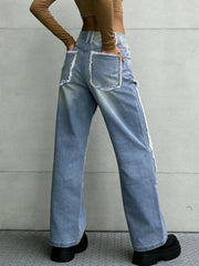 NVFelix Straight-Leg Women's Jeans Loose and Casual, Outdoor Wear, Fashionable Patchwork Design